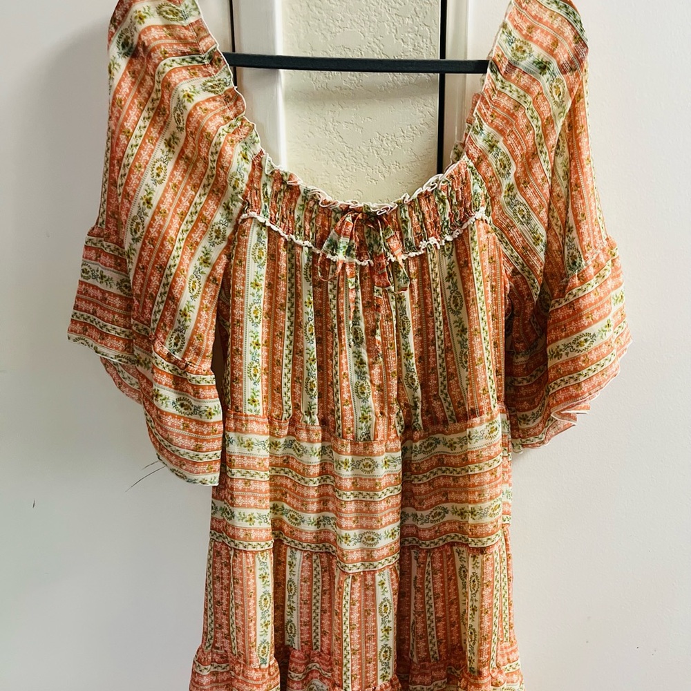 LIZ LISA Striped Floral Blouse in Orange and Green